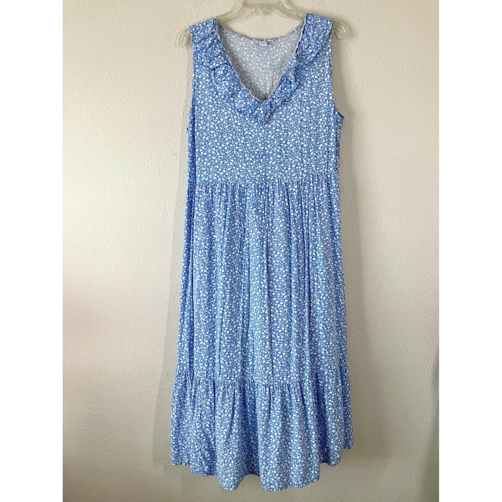 OLD NAVY Tiered Boho Dress XL Ditsy Floral Ruffle Peasant Cottage Trad Wife Blue - Picture 1 of 7